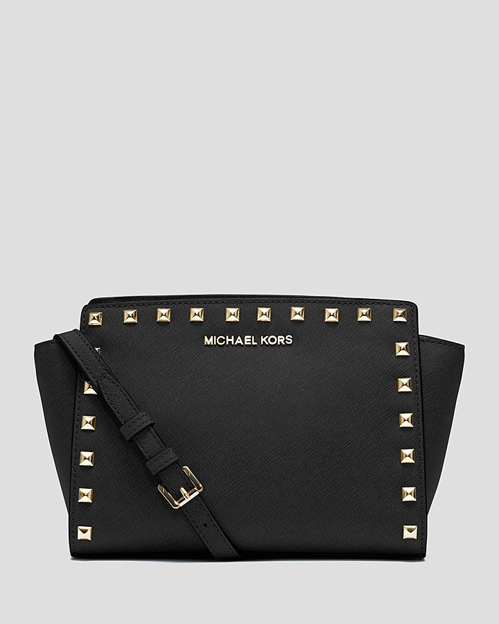 michael kors black leather purse with gold studs