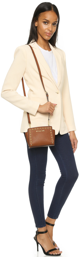 Michael Kors Selma Stud Mini Leather Pale Gold Crossbody Bag Very Good
