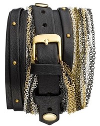 La Mer Collections Venice Leather Chain Wrap Bracelet Watch 30mm X 23mm