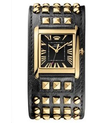 Juicy Couture Ladies Darby Gold Tone Studded Leather Cuff Watch