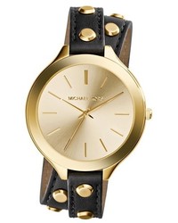 MICHAEL Michael Kors Michl Michl Kors Michl Kors Slim Runway Double Wrap Leather Strap Watch 42mm