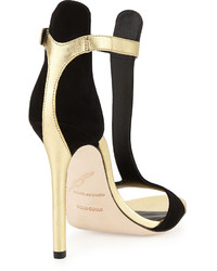 Brian Atwood B By Leigha Metallic Suede T Strap Sandal Blackgold