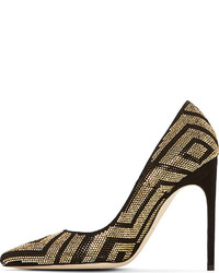 Brian Atwood Black Gold Suede Perforated Alis Pump