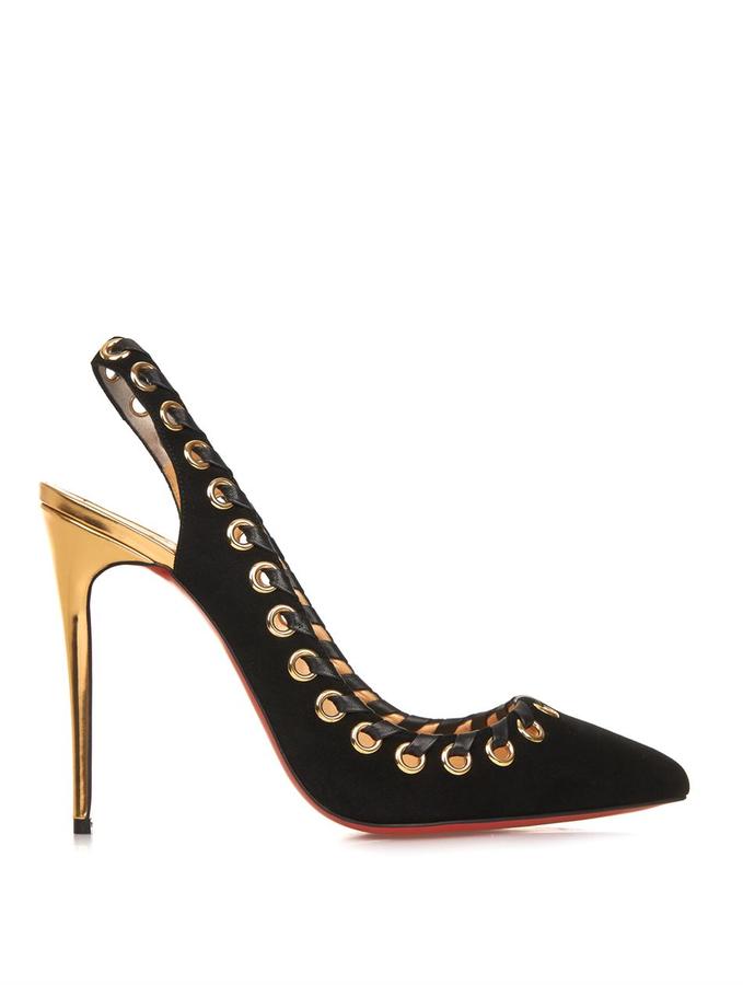 Christian Louboutin Ostri Sling 100mm Suede Pumps | Where to buy & how ...