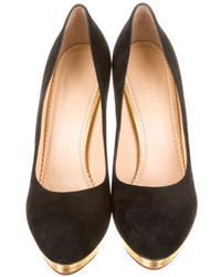 Charlotte Olympia Suede Round Toe Pumps