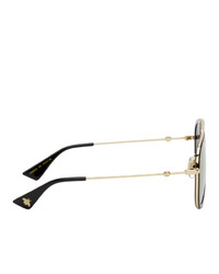 Gucci Black And Gold Aviator Sunglasses