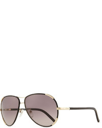 Chloé Chloe Nerine Aviator Sunglasses With Leather Goldblack