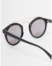 Asos Collection Round Sunglasses With Metal Bridge High Bar Flash Lens