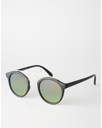 Asos Collection Round Sunglasses With Metal Bridge High Bar Flash Lens