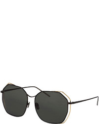 Linda Farrow Double Rim Angled Butterfly Sunglasses Blackgolden