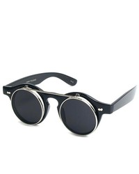 HB Black Frame With Silver Laga Gaga Sunglasses Retro Flip Up Sunglasses