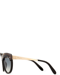 Salvatore Ferragamo Universal Fit Rounded Translucent Brow Sunglasses Black