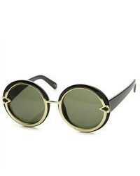 ZeroUV Oversize Metal Trim High Fashion Round Sunglasses