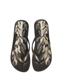 Black and Gold Thong Sandals