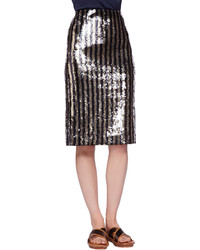 Black and Gold Vertical Striped Pencil Skirt