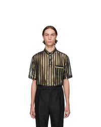 Black and Gold Vertical Striped Silk Short Sleeve Shirt