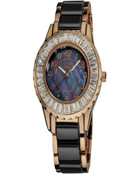 Mother of Pearl Rose Gold Black Crystal Watch