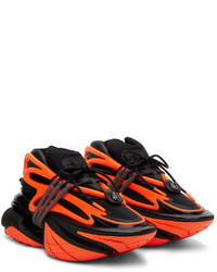Balmain Black Orange Unicorn Low Top Sneakers