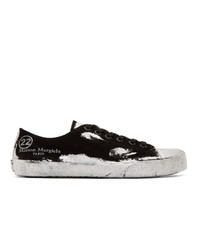 Black and Silver Canvas Low Top Sneakers