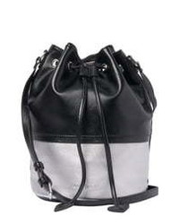 Black and Silver Leather Bucket Bag