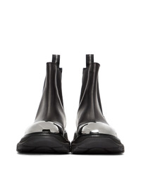 Alexander McQueen Black And Silver Tread Slick Chelsea Boots