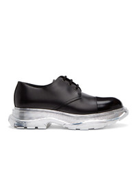 Black and Silver Leather Derby Shoes