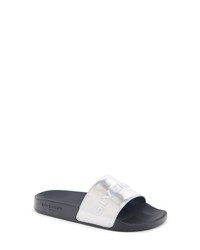 Black and Silver Leather Flat Sandals
