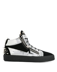 Black and Silver Leather High Top Sneakers
