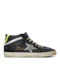 Golden Goose Black And Silver Glitter Mid Star Sneakers