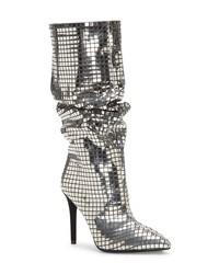 Black and Silver Leather Knee High Boots