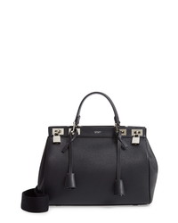 Black and Silver Leather Satchel Bag