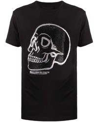 Philipp Plein Crystal Outline Skull Cotton T Shirt