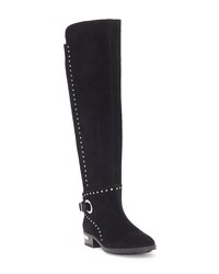 Black and Silver Studded Suede Over The Knee Boots
