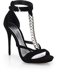 Alexander McQueen Chain Suede T Strap Sandals