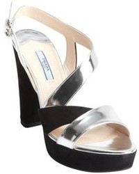 Black and Silver Suede Sandals