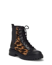 Black and Tan Chunky Leather Lace-up Flat Boots