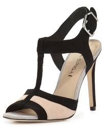 Black and Tan Heeled Sandals