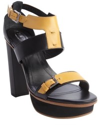Tod's Black And Mustard Leather Colorblock Buckle Strap Sandals