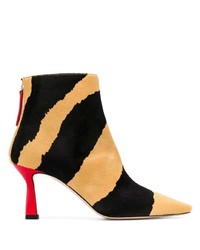 Black and Tan Print Suede Ankle Boots