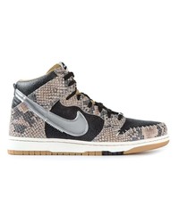 Black and Tan Snake Leather High Top Sneakers