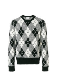 Black and White Argyle Crew-neck Sweater