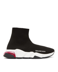 Balenciaga Black And Pink Clear Sole Speed Sneakers