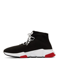 Balenciaga Black And Red Speed Lace Up Sneakers
