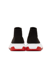 Balenciaga Black And Red Speed Lace Up Sneakers