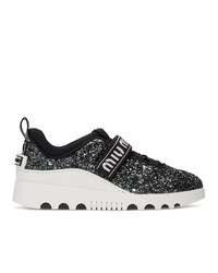 Miu Miu Black And White Glitter Run Sneakers