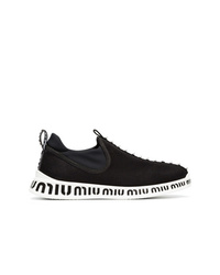 Miu Miu Black And White Jewelled Stretch Logo Sneakers
