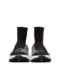 Neil Barrett Black And White Molecular Knit Sock Sneakers