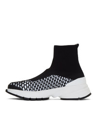 Neil Barrett Black And White Molecular Knit Sock Sneakers