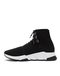 Balenciaga Black And White Speed Lace Up Sneakers