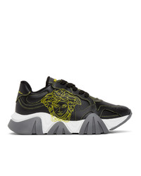 Versace Black And Yellow Pop Medusa Low Top Sneakers